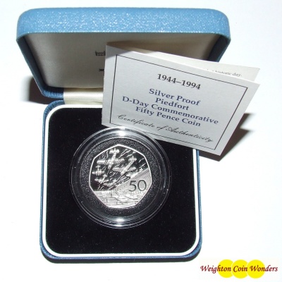 1994 Silver Proof PIEDFORT 50p - D-Day Commemorative - Click Image to Close